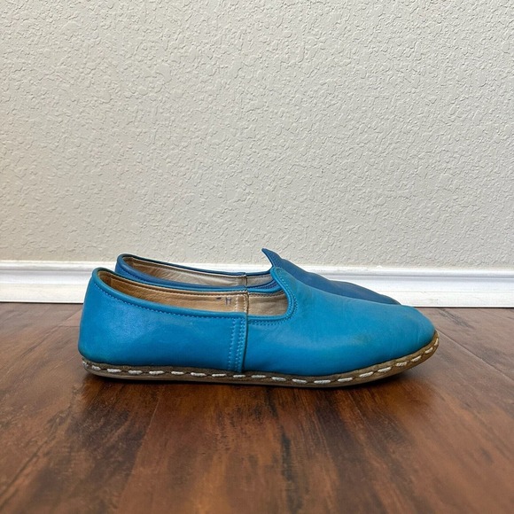 SABAH Turquoise Leather Slip-On Loafers Flats - Picture 1 of 10